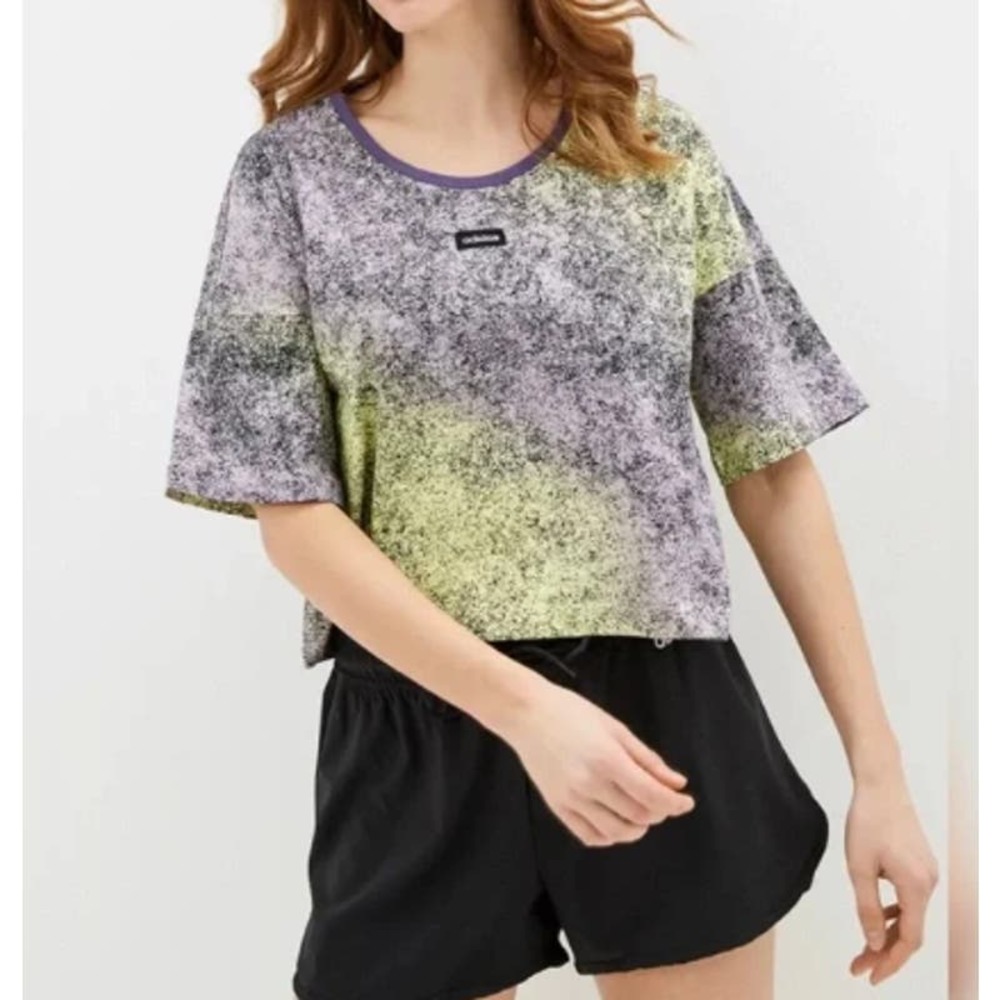 Adidas Moment Cropped Tee Shirt Yellow/Purple Tint‎ FM6116 Small